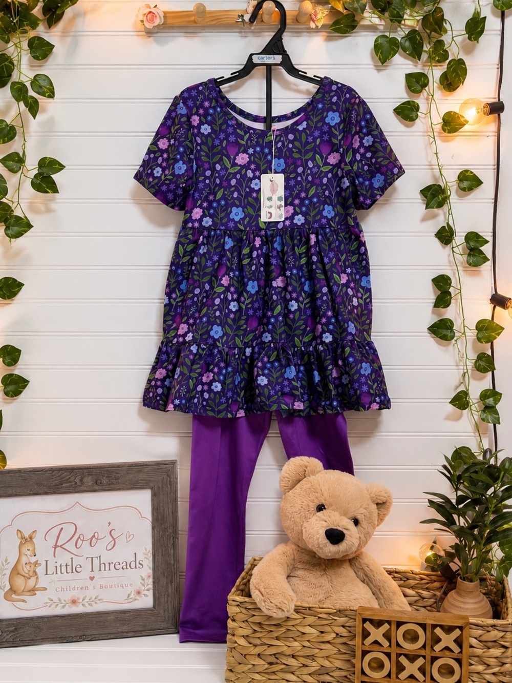Pete+Lucy Purple “Breezy Blossoms” Long Shirt & Leggings Set - Size: 7/8